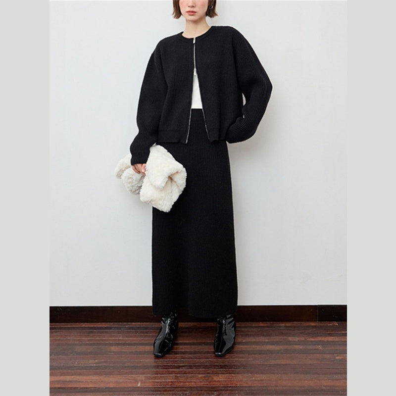 ニットワンピース レディース レイヤード スカート ニット セーター スカート スリット