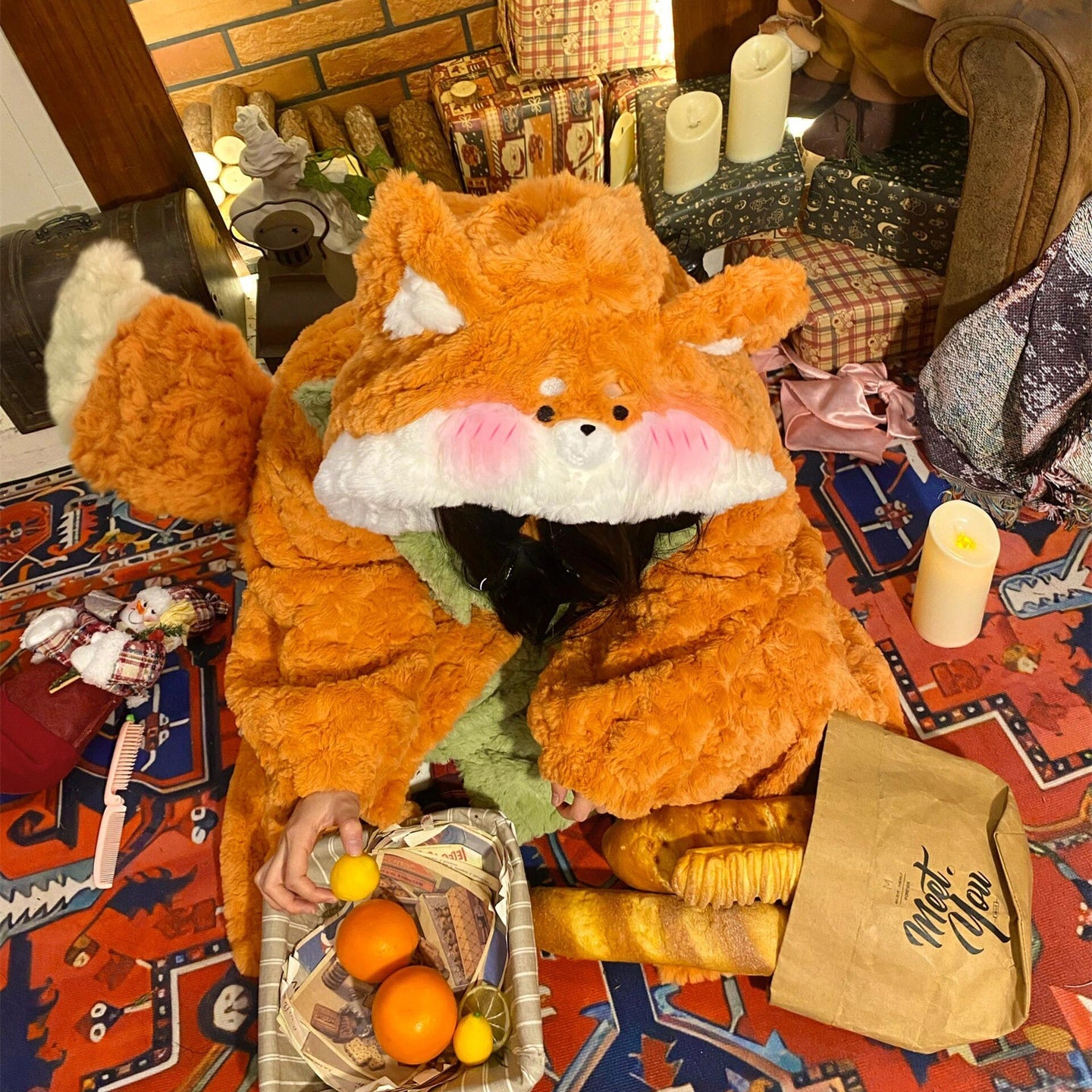 パジャマ ルームウェア ナイトガウン 狐のパジャマ 着る毛布 ルームウェア 部屋着