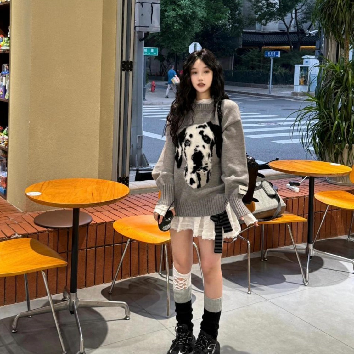 プルオーバー セーター ジャカード編み ダルメシアン レディース ニット トップス 長袖 無地