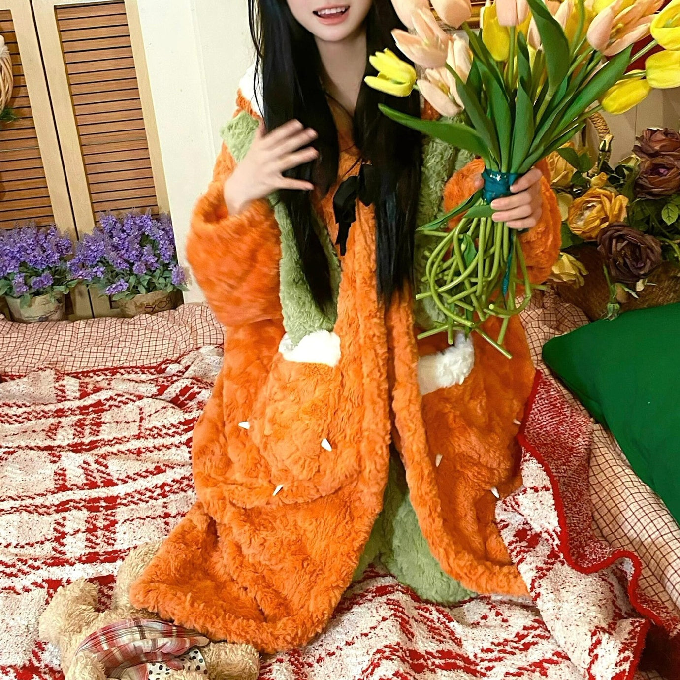 パジャマ ルームウェア ナイトガウン 狐のパジャマ 着る毛布 ルームウェア 部屋着