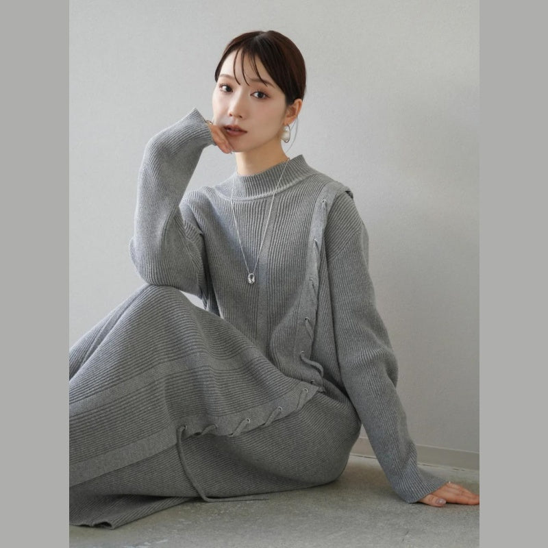 ニットワンピース レディース レイヤード スカート ニット セーター スカート スリット