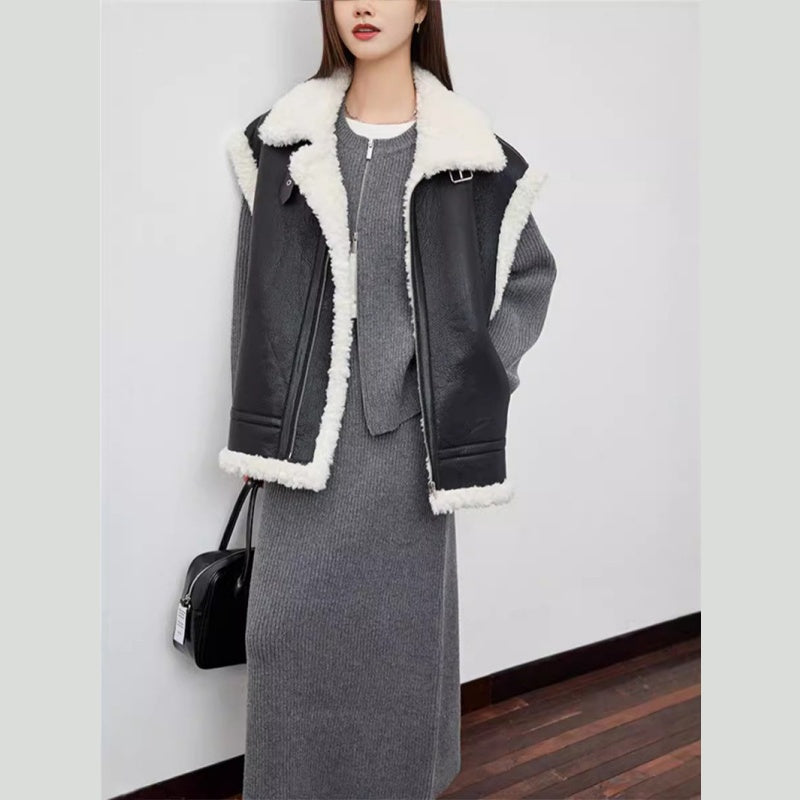 ニットワンピース レディース レイヤード スカート ニット セーター スカート スリット