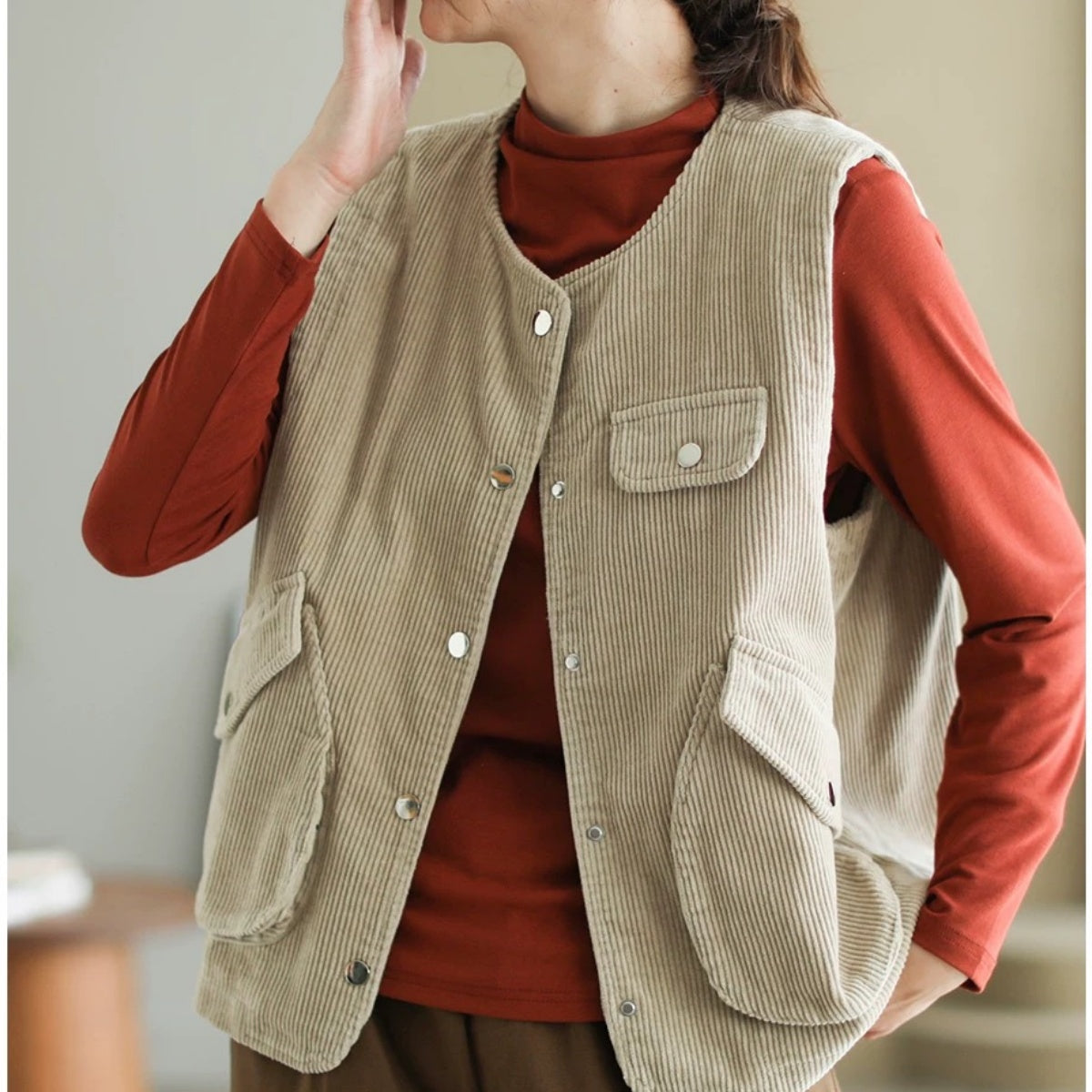 ベスト コーデュロイ ノースリーブ レディース 春秋