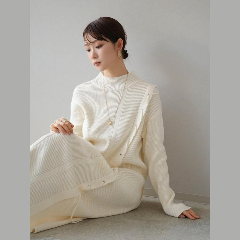 ニットワンピース レディース レイヤード スカート ニット セーター スカート スリット