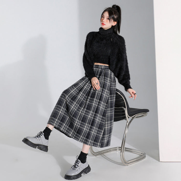 チェック柄 スカート 羅紗 プリーツスカート 秋冬 Aライン ロングスカート ハイウエスト ウエストゴム