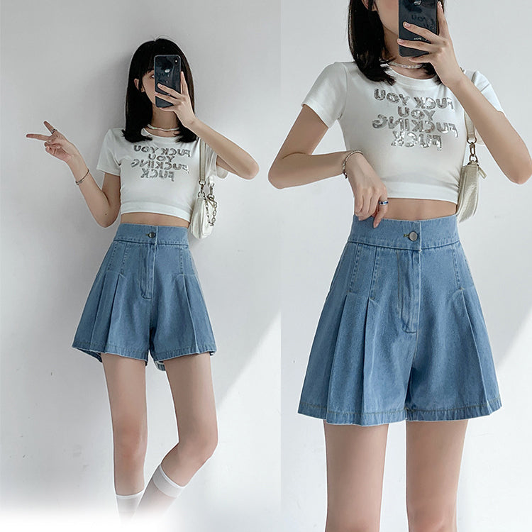 デニムショート  ハイウエストショート  レディースパンツショート