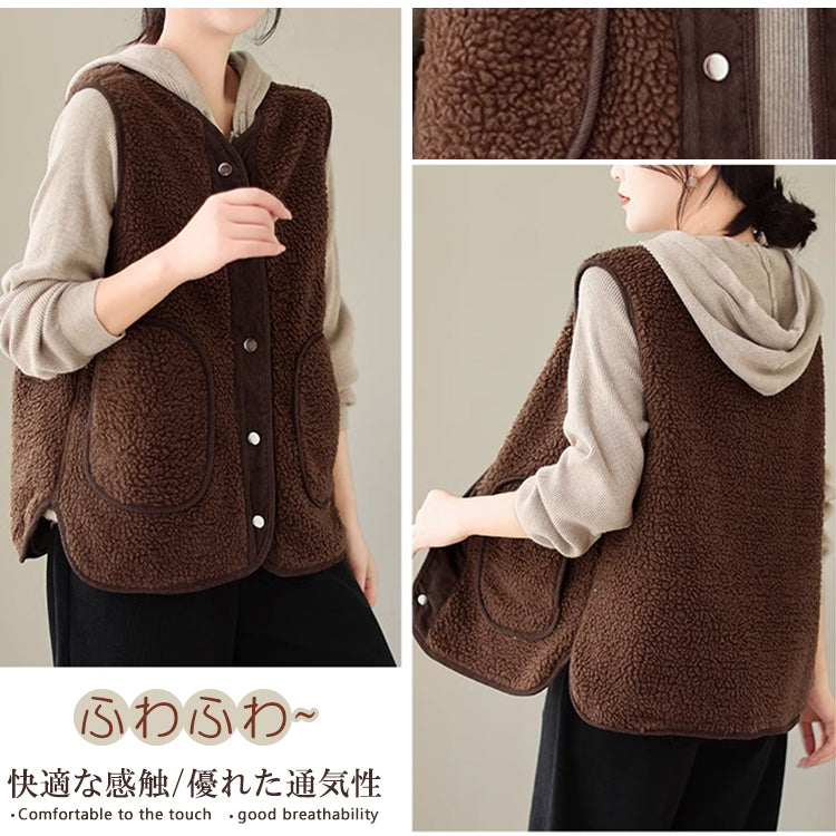 ベスト コーデュロイ ノースリーブ レディース 春秋 前開き 重ね着 アウター トップス ジレ