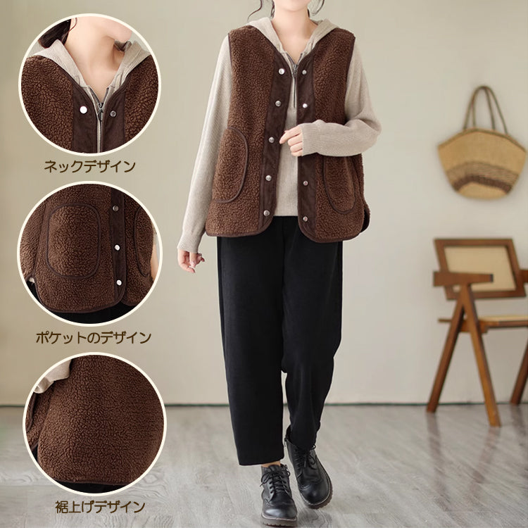 ベスト コーデュロイ ノースリーブ レディース 春秋 前開き 重ね着 アウター トップス ジレ