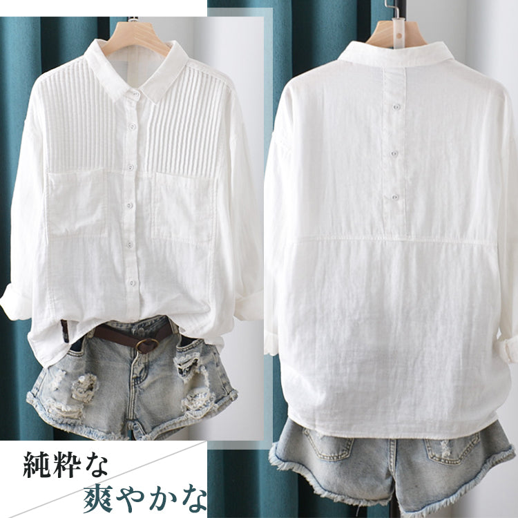 シャツ ブラウス オブロングシャツ トップス レディース 長袖 コットン
