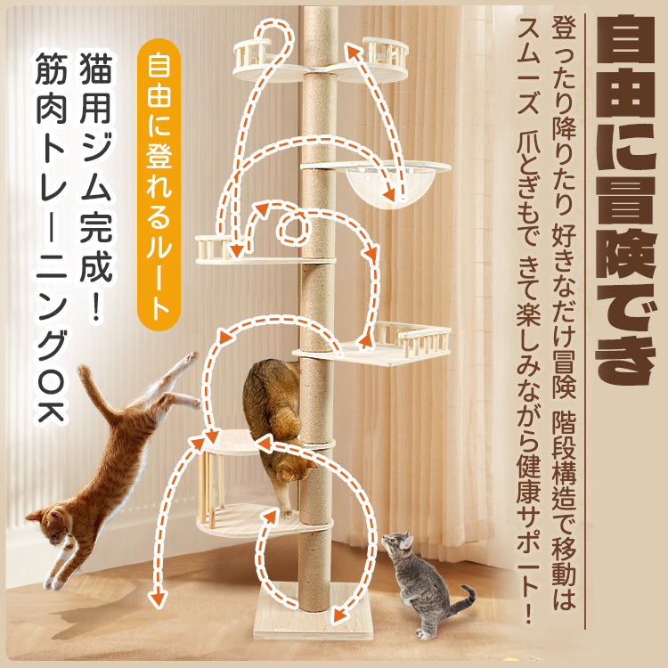 キャットタワー 猫タワー キャットポール 突っ張り型 据え置き型 木製
