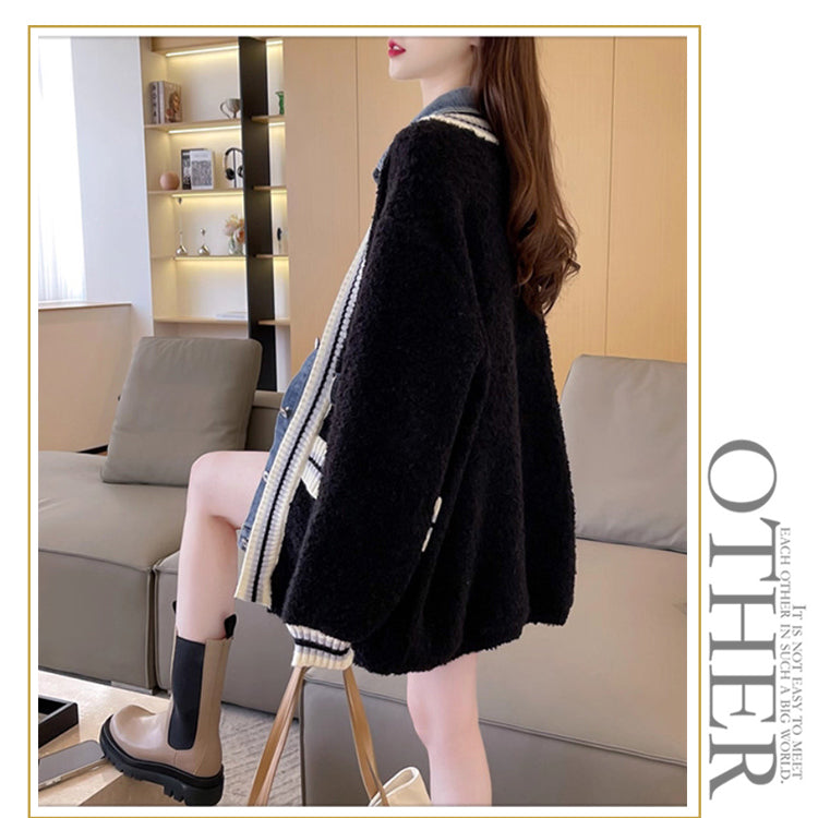 デニム切り替えニットジャケット ニットカーディガン ニットジャケット デニムジャケット