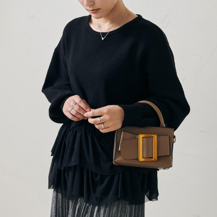 セーター トップス ペプラム 長袖 フリル ぽわん袖 ペプラムプルオーバー