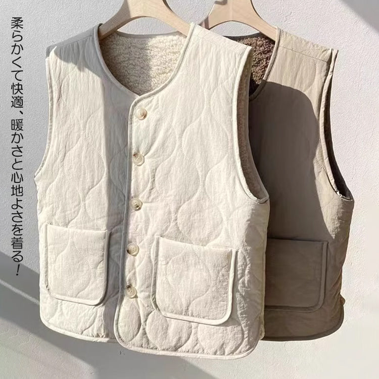 ベスト フェイクラムウールベスト 中綿ベスト リバーシブルベスト ファーベスト