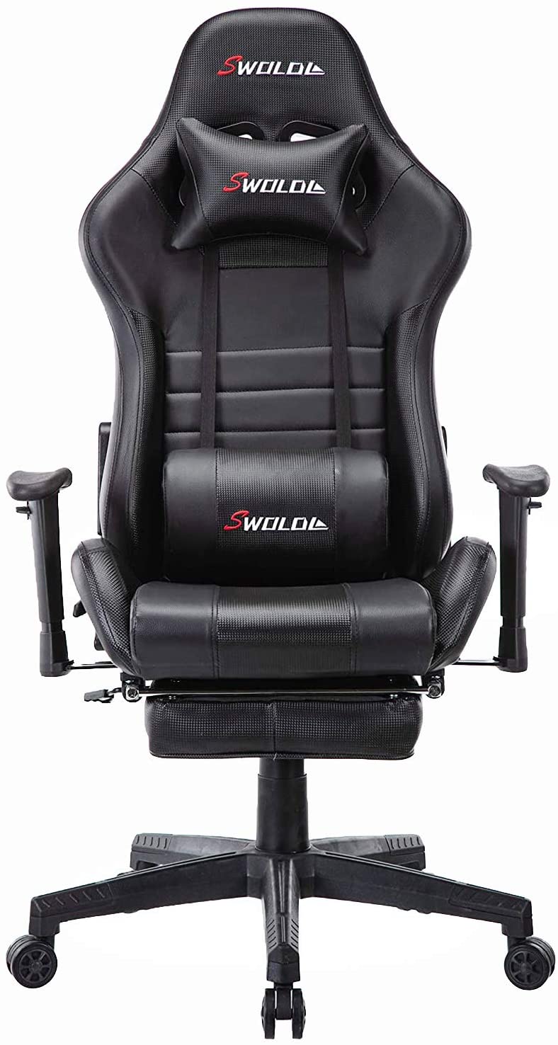 SWOLOL ゲーミングチェア オットマン付き ゲーム用チェア フル装備 多機能 ハイパフォーマンス ウレタン採用 耐重150kg 静音キャスター sw02