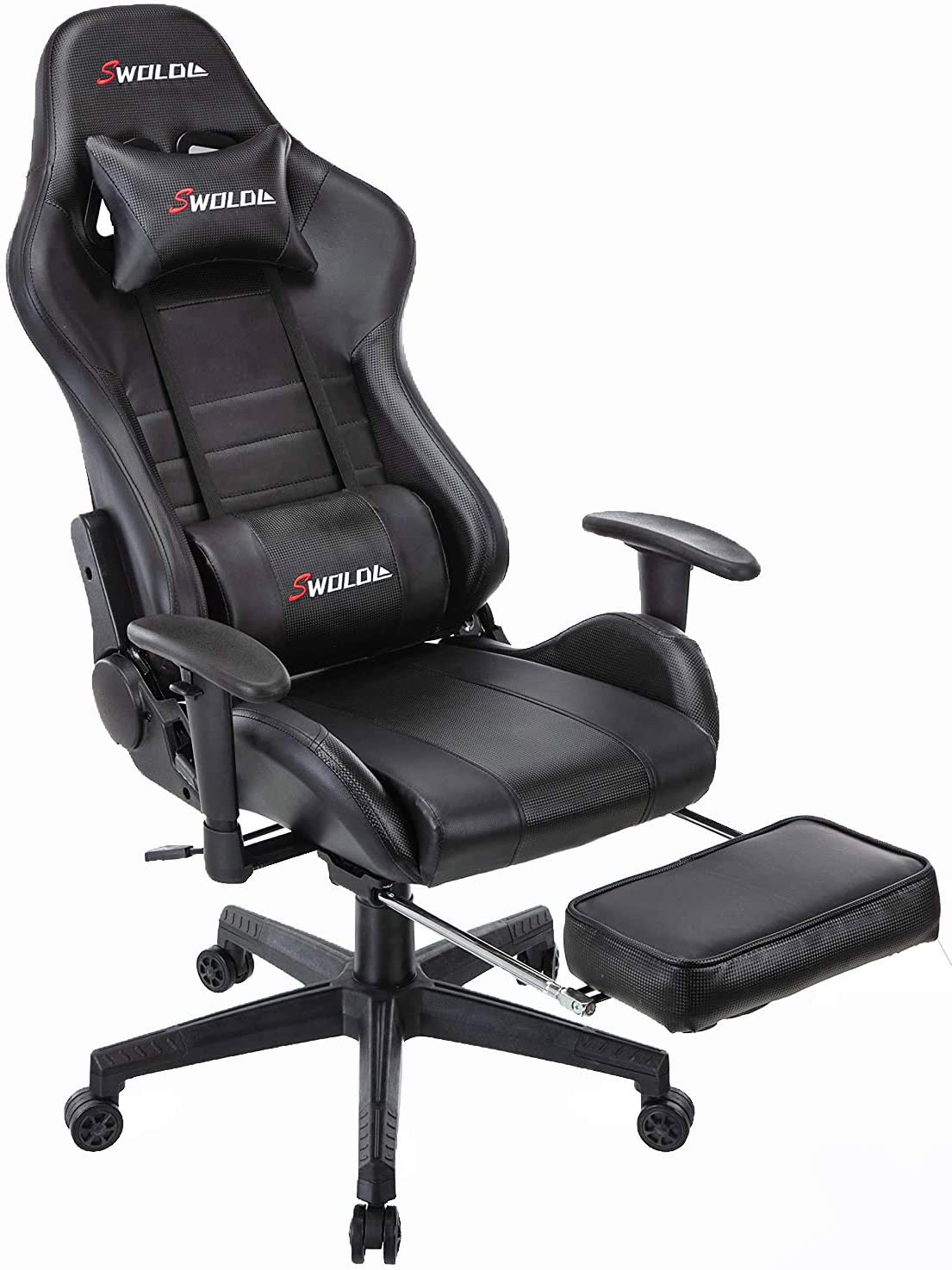 SWOLOL ゲーミングチェア オットマン付き ゲーム用チェア フル装備 多機能 ハイパフォーマンス ウレタン採用 耐重150kg 静音キャスター sw02