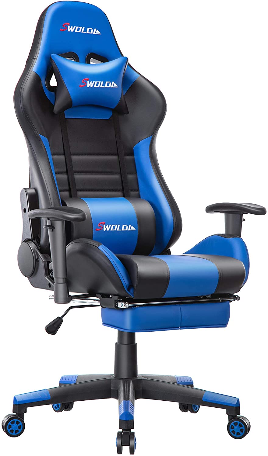 SWOLOL ゲーミングチェア オットマン付き ゲーム用チェア フル装備 多機能 ハイパフォーマンス ウレタン採用 耐重150kg 静音キャスター sw02