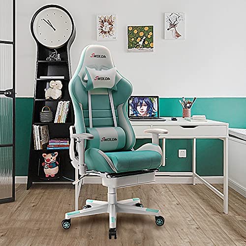 SWOLOL ゲーミングチェア オットマン付き ゲーム用チェア フル装備 多機能 ハイパフォーマンス ウレタン採用 耐重150kg 静音キャスター sw02