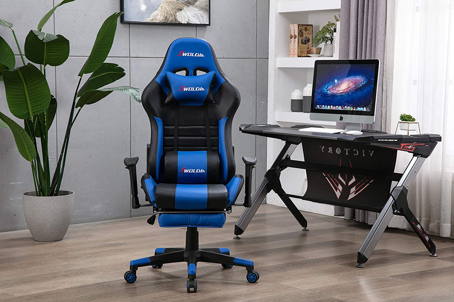 SWOLOL ゲーミングチェア オットマン付き ゲーム用チェア フル装備 多機能 ハイパフォーマンス ウレタン採用 耐重150kg 静音キャスター sw02