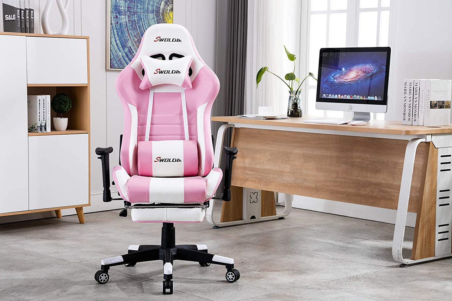 SWOLOL ゲーミングチェア オットマン付き ゲーム用チェア フル装備 多機能 ハイパフォーマンス ウレタン採用 耐重150kg 静音キャスター sw02