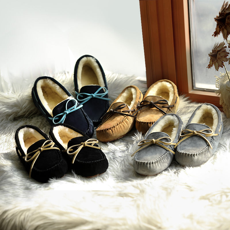 モカシン もかしんレディース  送料無料   本革 スエード シープスキン 純粋羊ファー 軽防水 レディース ムートンシューズ レディース靴 レディースブーツ スリッポン ローファー 柔らかい 保温   防寒  無地 大きいサイズ