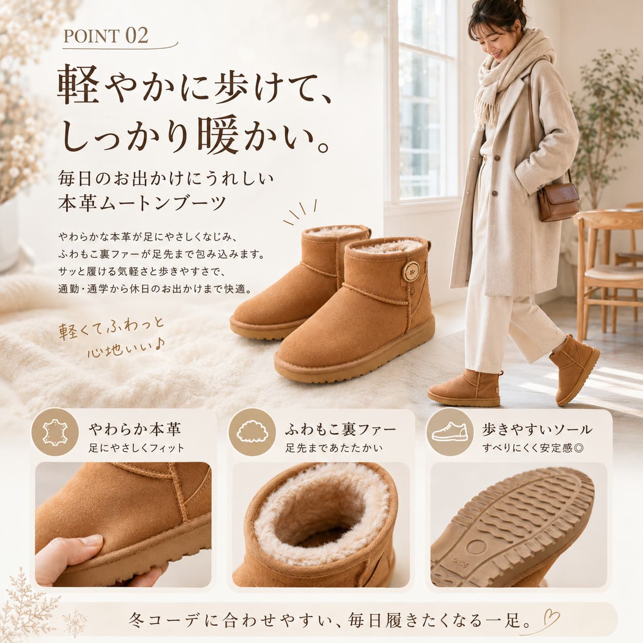 ムートンブーツ レディース 本革 裏ファー ショート丈 防寒 防滑 TPRソール