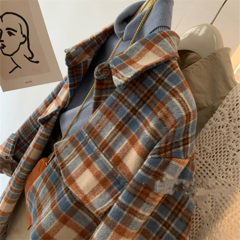 ドロップショルダーチェックシャツコート チェック長袖シャツジャケット トップス ブラウス