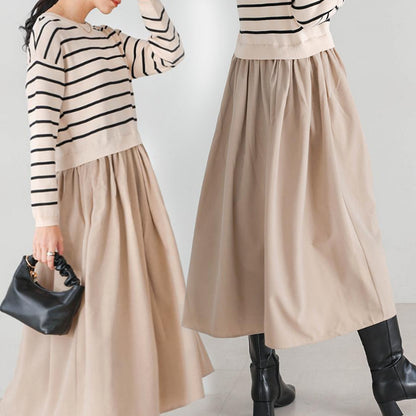 ボーダーニット ドッキングワンピース ニットドッキングワンピース レディース ストレッチ レーヨン