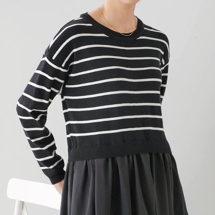 ボーダーニット ドッキングワンピース ニットドッキングワンピース レディース ストレッチ レーヨン