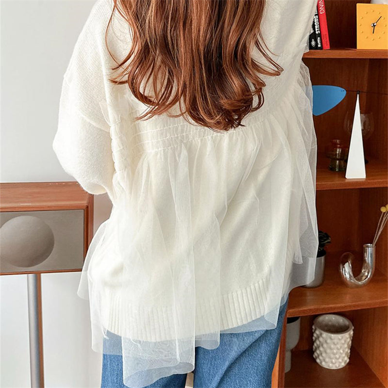 ペプラムプルオーバー ドッキングセーター レース切り替え トップス ペプラム 長袖 フリル