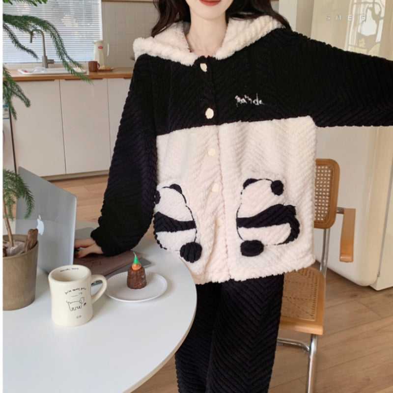 パジャマ 保温 ルームウェア パンダのパジャマ 部屋着 カップルパジャマ フランネル