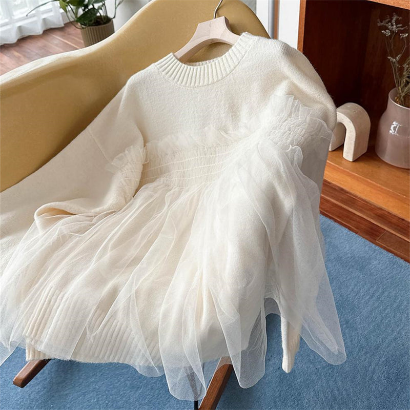 ペプラムプルオーバー ドッキングセーター レース切り替え トップス ペプラム 長袖 フリル