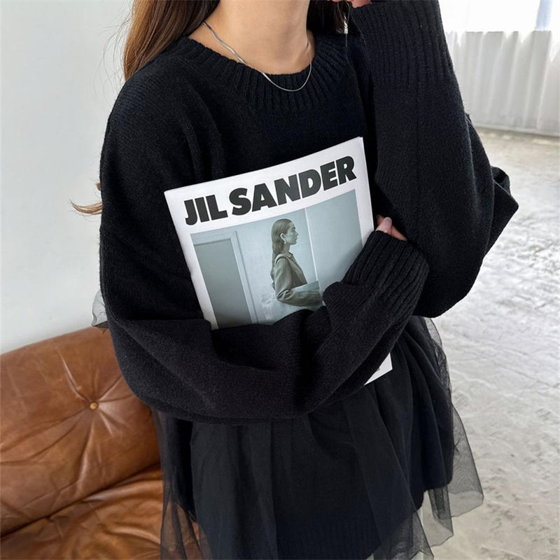 ペプラムプルオーバー ドッキングセーター レース切り替え トップス ペプラム 長袖 フリル