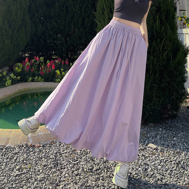 フレアスカート バルーンスカート ハイウエスト 体型カバー ぽわんシルエット 膝丈