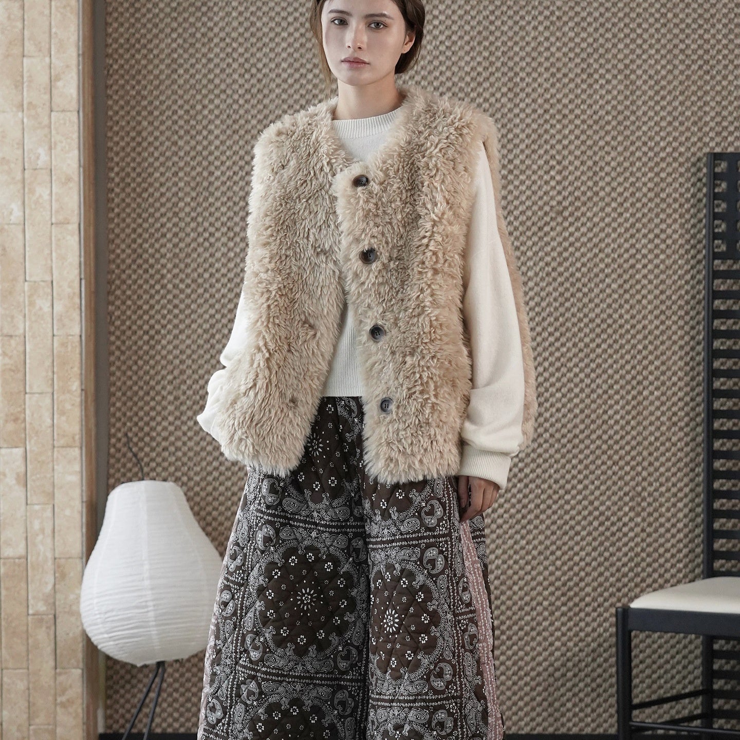 ベスト レディース 秋冬 フェイクファー 超柔らか モコモコ 単ボタン