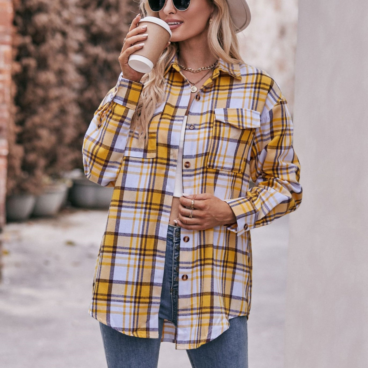 ブラウス シャツ レディース 長袖 襟付き オーバーサイズ トップス ネルシャツ チェック ロング丈 ゆったり