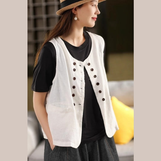マーメイドベスト レディース コーディガン 砂洗い 麻素材 無地 シンプル