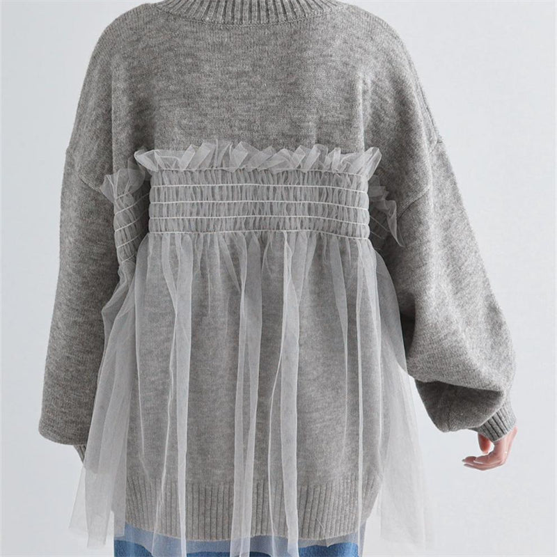 ペプラムプルオーバー ドッキングセーター レース切り替え トップス ペプラム 長袖 フリル