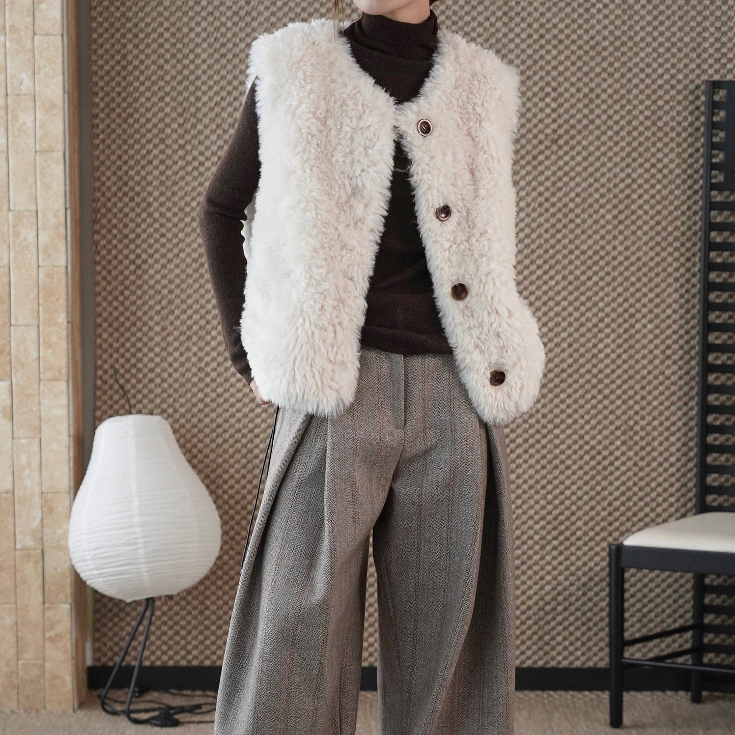 ベスト レディース 秋冬 フェイクファー 超柔らか モコモコ 単ボタン