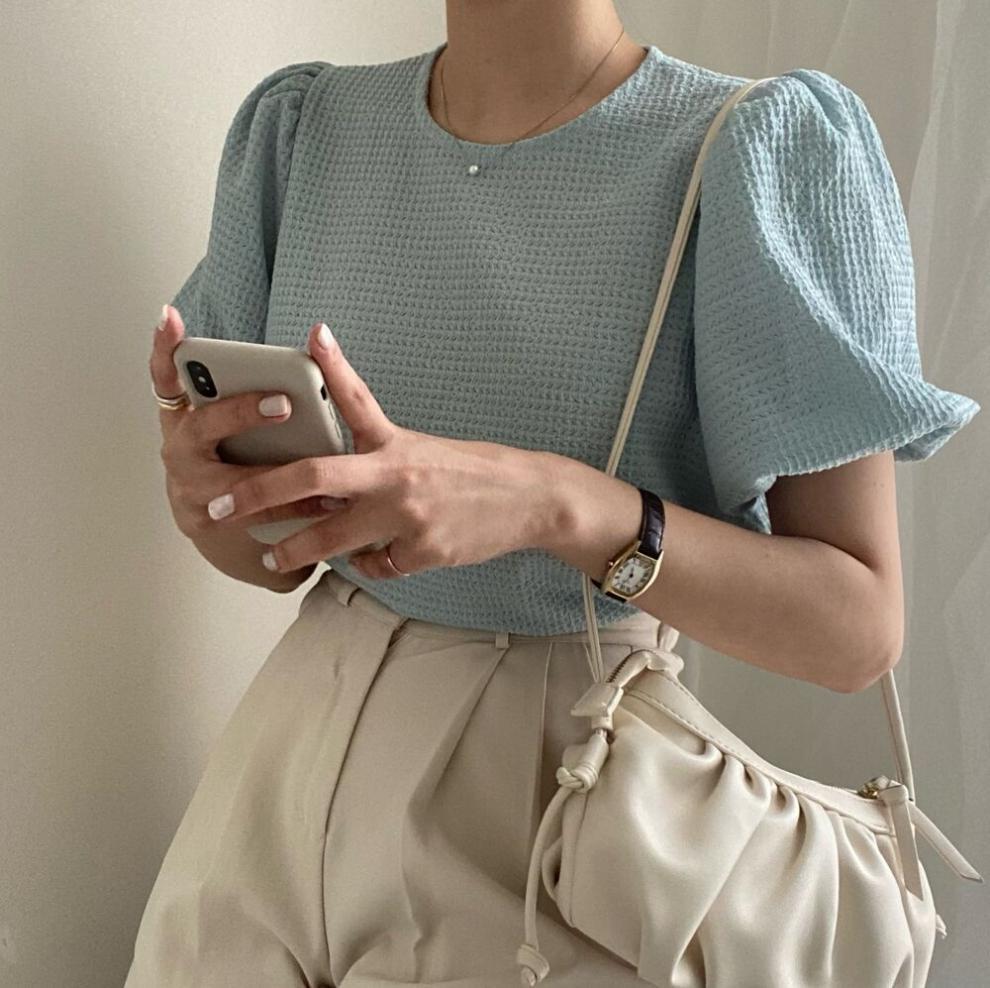 ブラウス レディース トップス Tシャツ カットソー 半袖 シャツ 韓国風 ワッフル素材