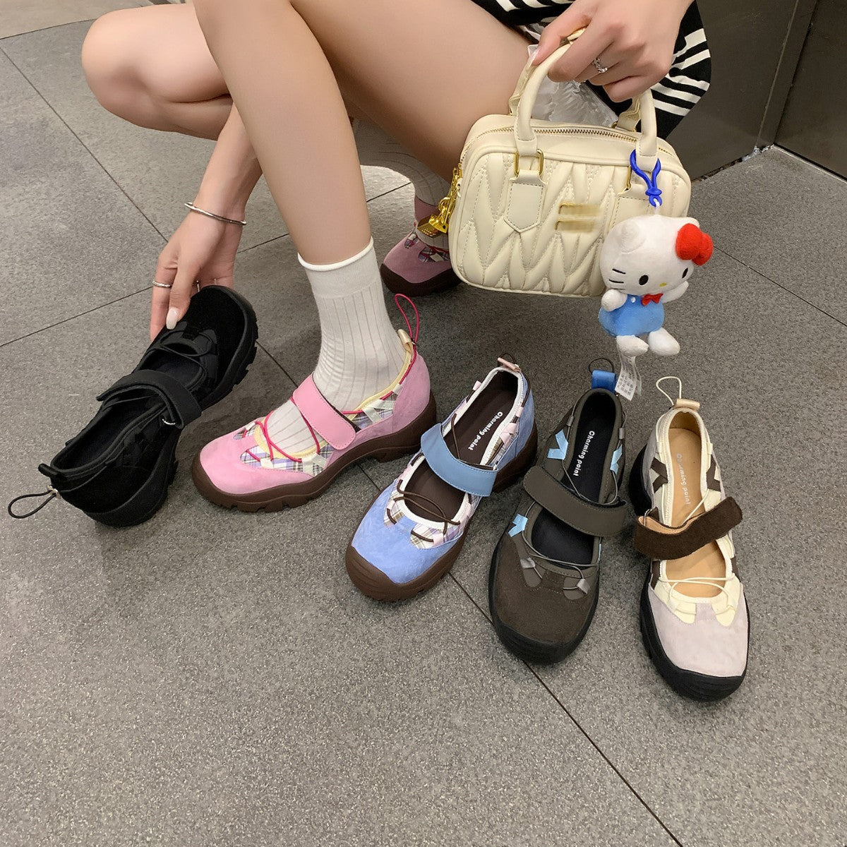 スニーカー メリージェーン レディース スニーカー 本革 マジックテープシューズ