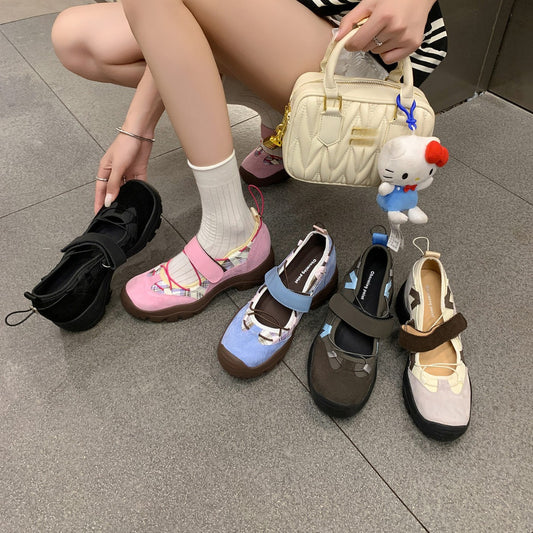 スニーカー メリージェーン レディース スニーカー 本革 マジックテープシューズ