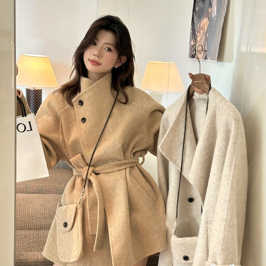 ダブルフェイスウールコート ショートコート ウールコート コート アウター