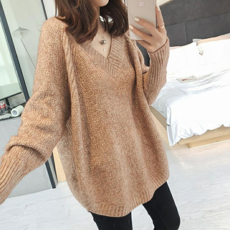 レディース ニット セーター プルオーバー Vネック 長袖 冬 厚手 ゆったり 外出用