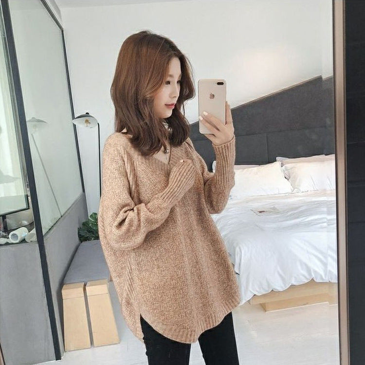 レディース ニット セーター プルオーバー Vネック 長袖 冬 厚手 ゆったり 外出用