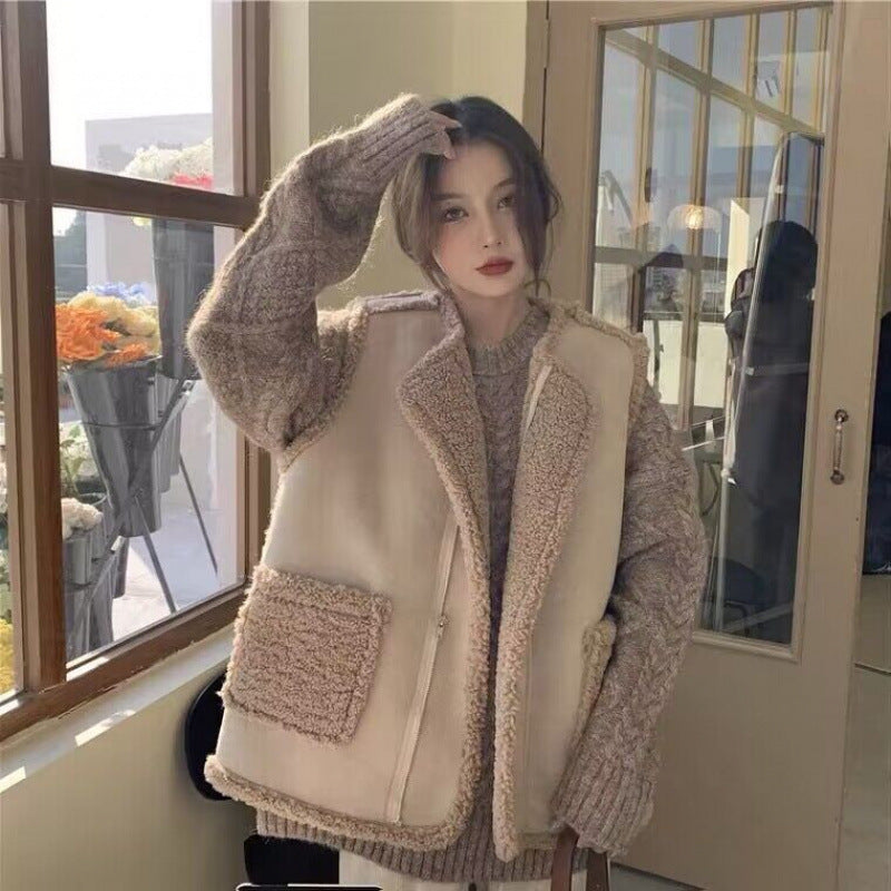 ベスト フェイク シープ ファーベスト ノースリーブ レディース 春秋 前開き