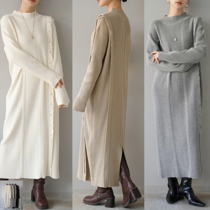 ニットワンピース レディース レイヤード スカート ニット セーター スカート スリット