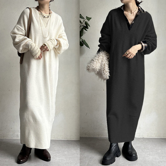 ニットワンピース レディース レイヤード スカート ニット セーター スカート スリット