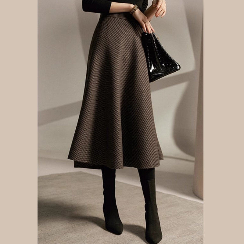 スカート 千鳥格子 レディース ベージュ 春 秋 冬 ロング プリーツ フレア ニット チェック