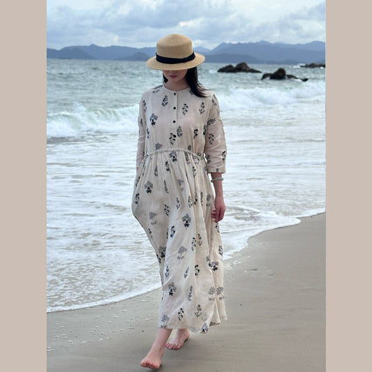ワンピース レディース ロングワンピース ロング丈 花柄 亜麻 綿麻 ナチュラル