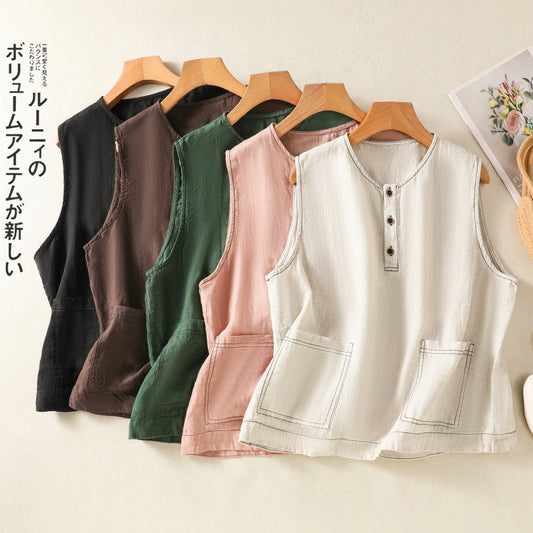 ベスト ジレ レディース トップス コットンリネン 大きいサイズ 夏 カジュアル